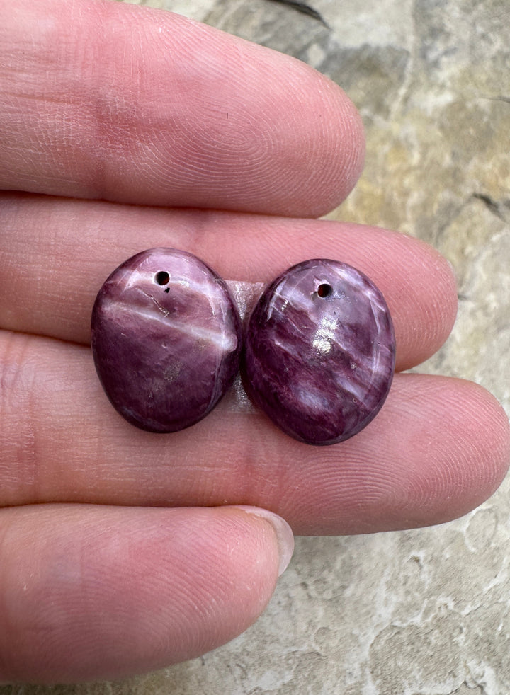 Purple Spiny Oyster Small Earring Slab Bead Pair 12x15mm