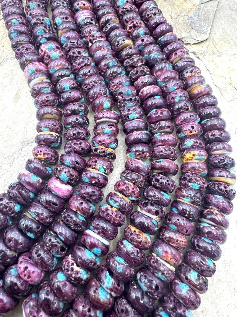 Purple Spiny Oyster with Turquoise Inlay 10x5mm Rondelle