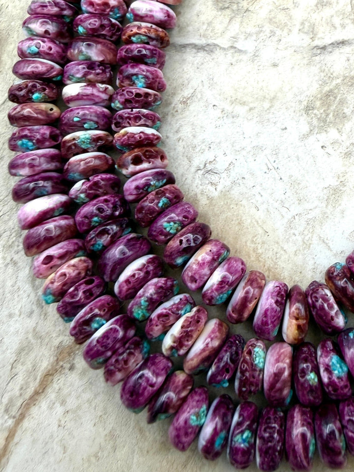 Purple Spiny Oyster With Turquoise Inlay 8mm Rondelle Beads