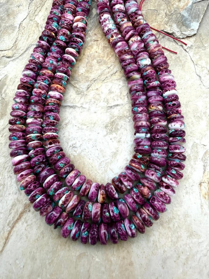 Purple Spiny Oyster With Turquoise Inlay 8mm Rondelle Beads