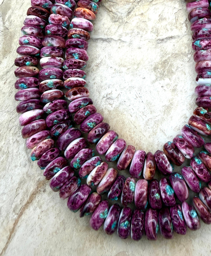 Purple Spiny Oyster With Turquoise Inlay 8mm Rondelle Beads