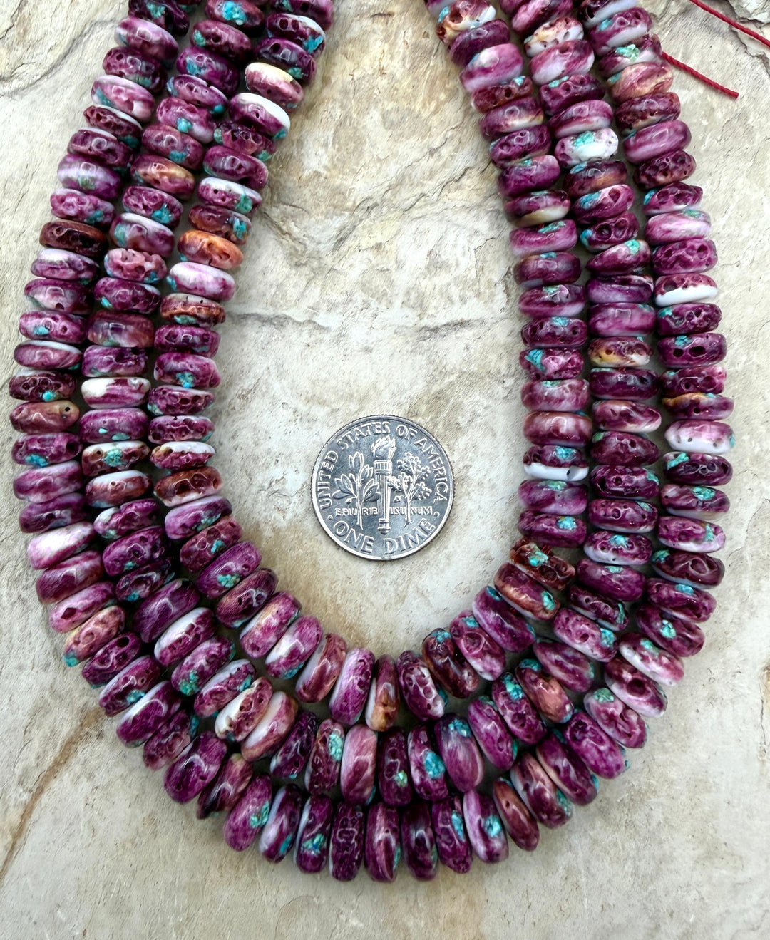 Purple Spiny Oyster With Turquoise Inlay 8mm Rondelle Beads