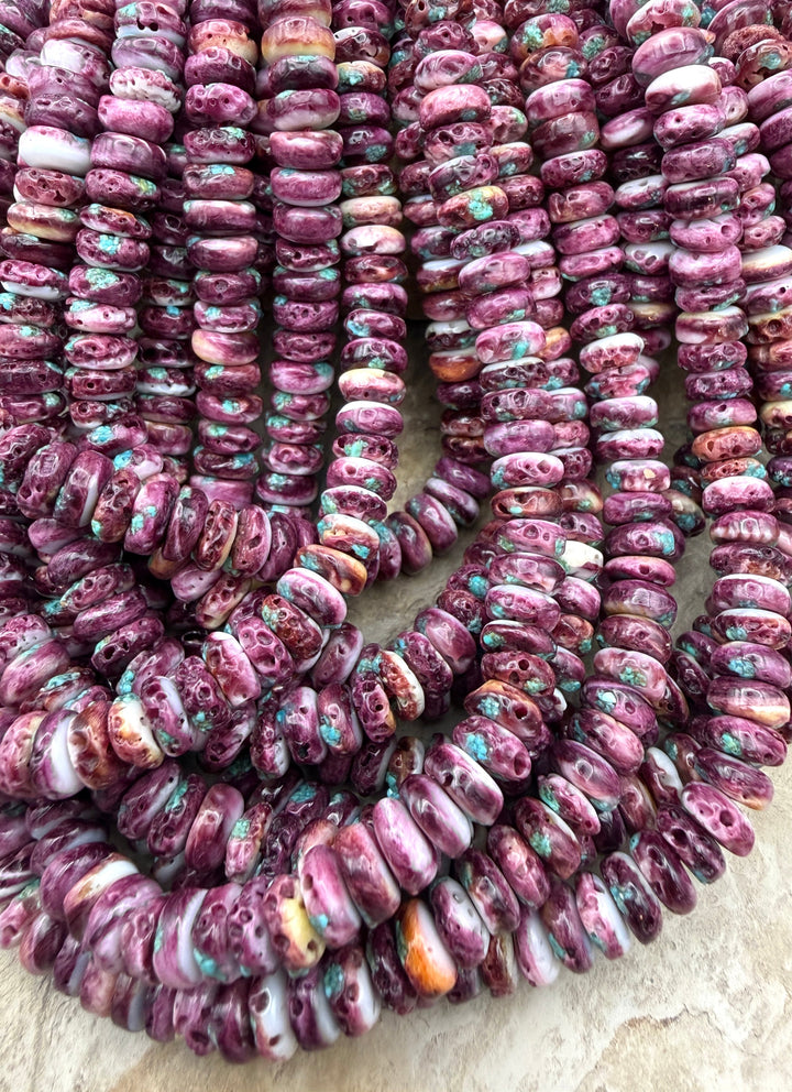 Purple Spiny Oyster With Turquoise Inlay 8mm Rondelle Beads