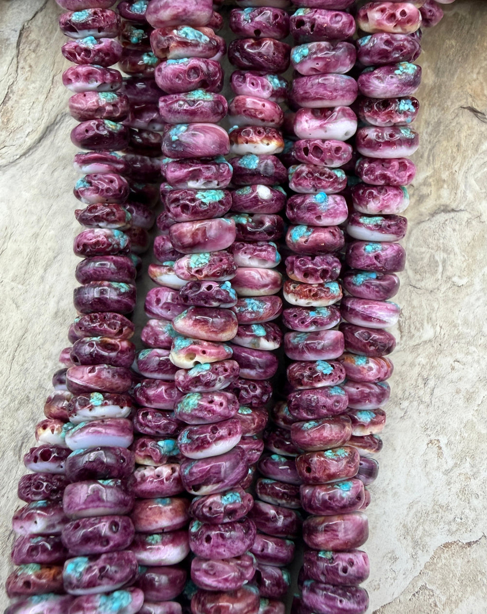 Purple Spiny Oyster With Turquoise Inlay 8mm Rondelle Beads