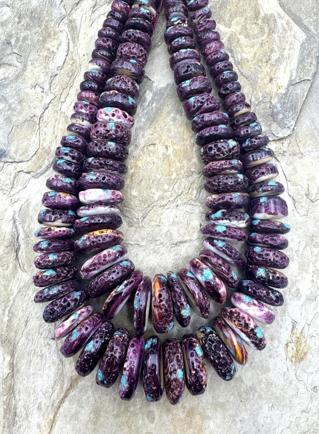 Purple Spiny Oyster with Turquoise Inlay BIG Graduated 8