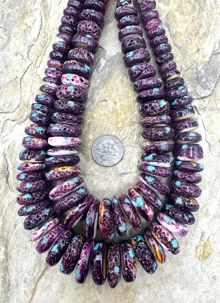 Purple Spiny Oyster with Turquoise Inlay BIG Graduated 8