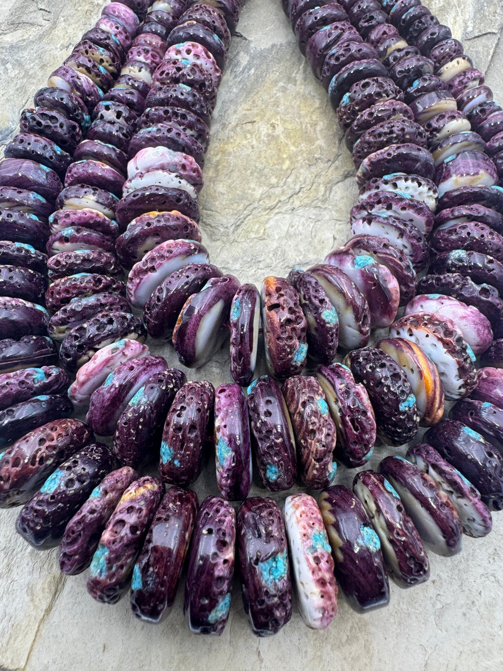 Purple Spiny Oyster with Turquoise Inlay BIG Graduated 8