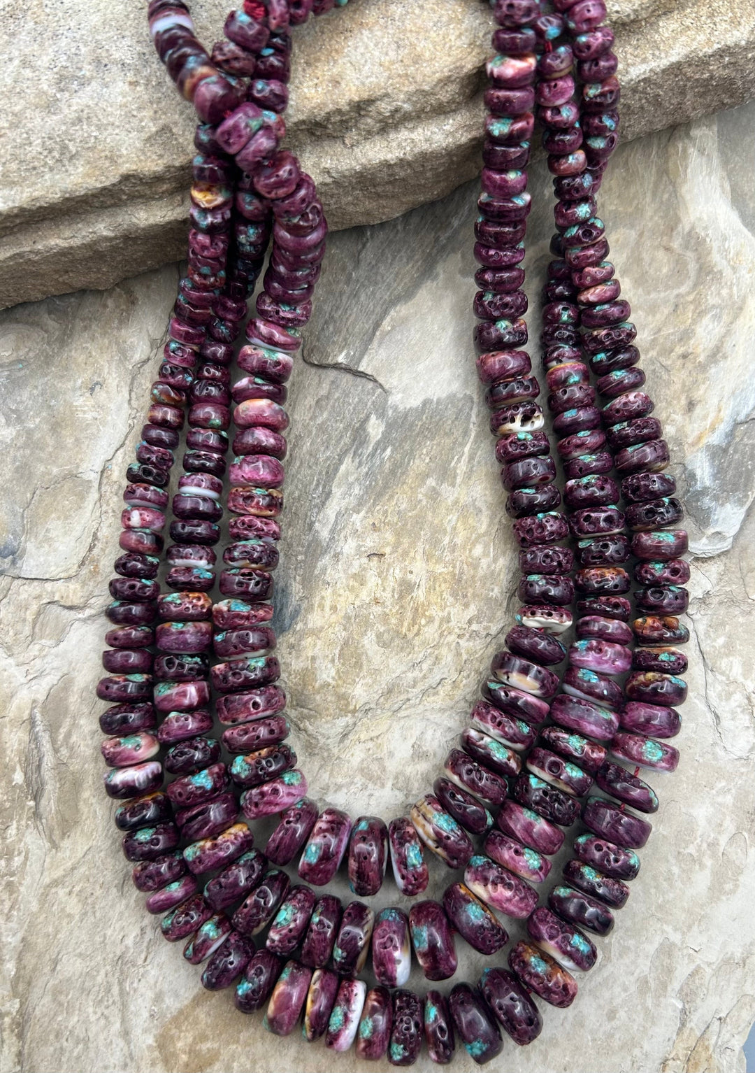 Purple Spiny Oyster With Turquoise Inlay BIG Graduated