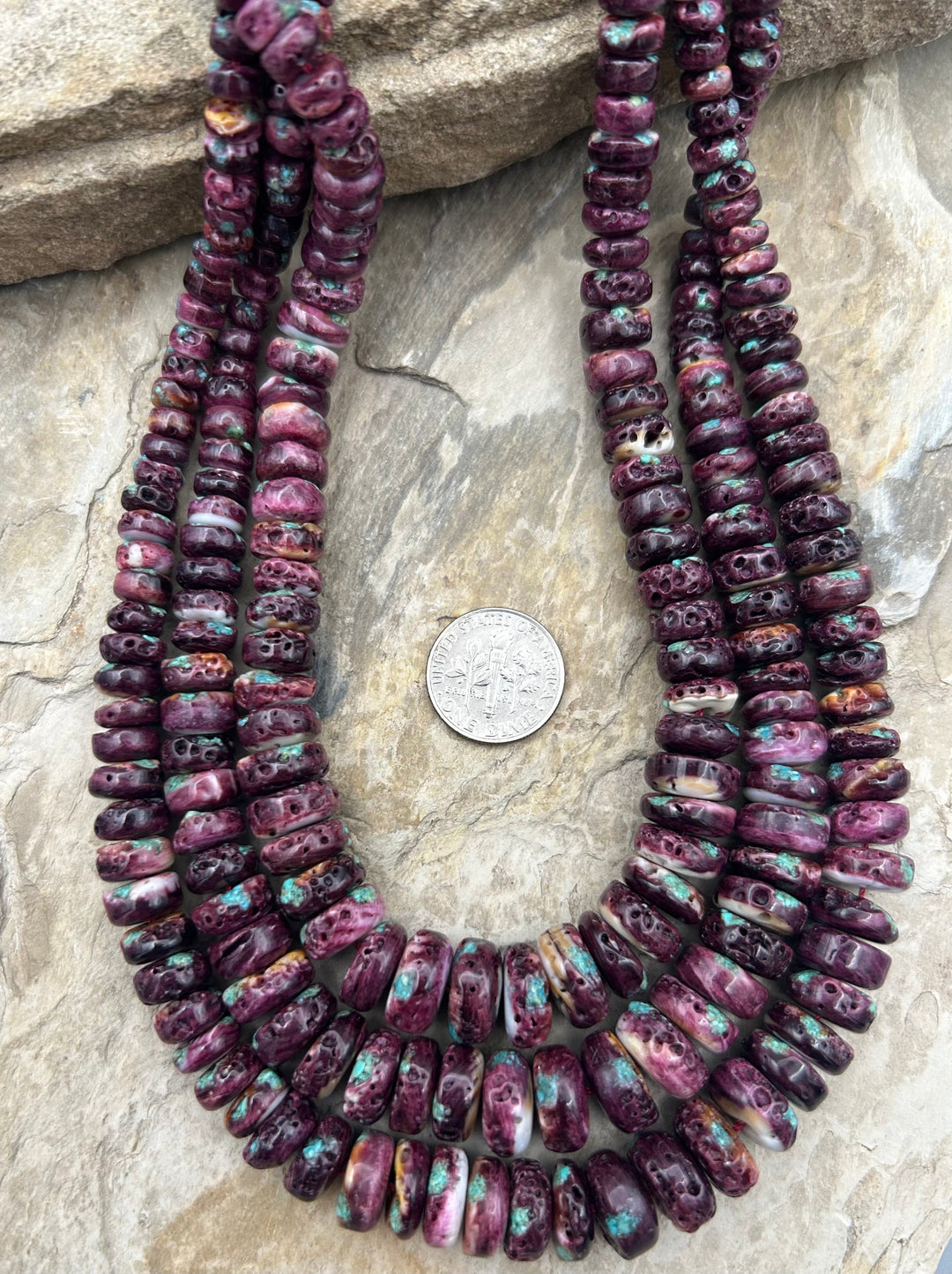 Purple Spiny Oyster With Turquoise Inlay BIG Graduated