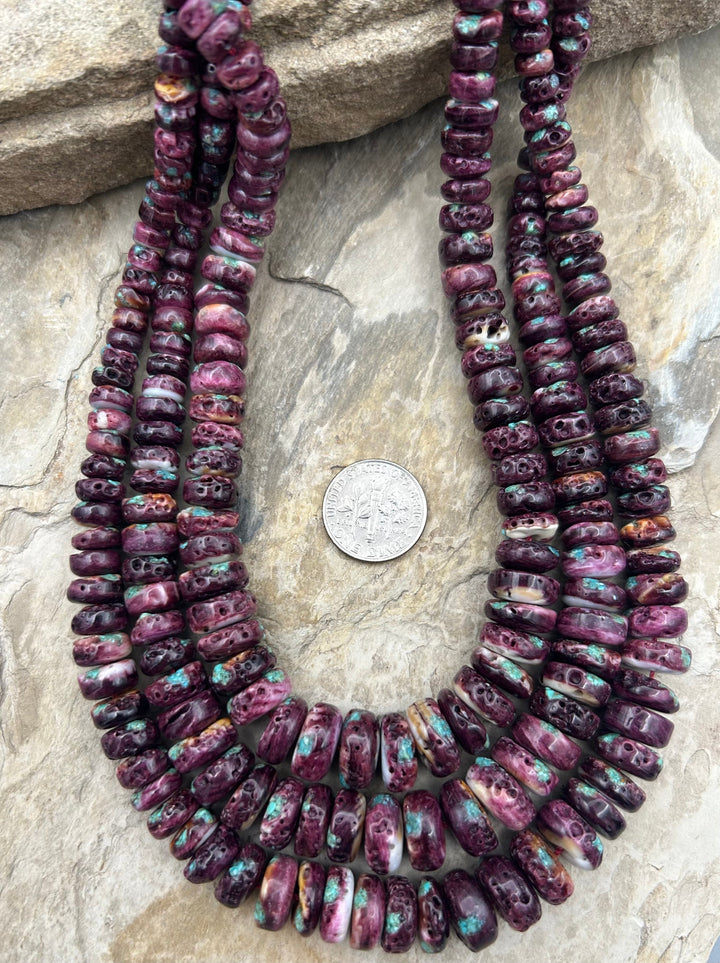 Purple Spiny Oyster With Turquoise Inlay BIG Graduated