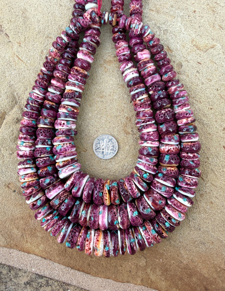 Purple Spiny Oyster With Turquoise Inlay BIG Graduated