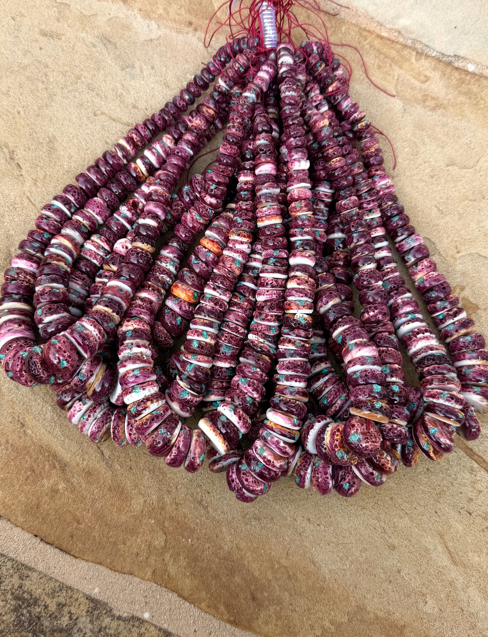 Purple Spiny Oyster With Turquoise Inlay BIG Graduated