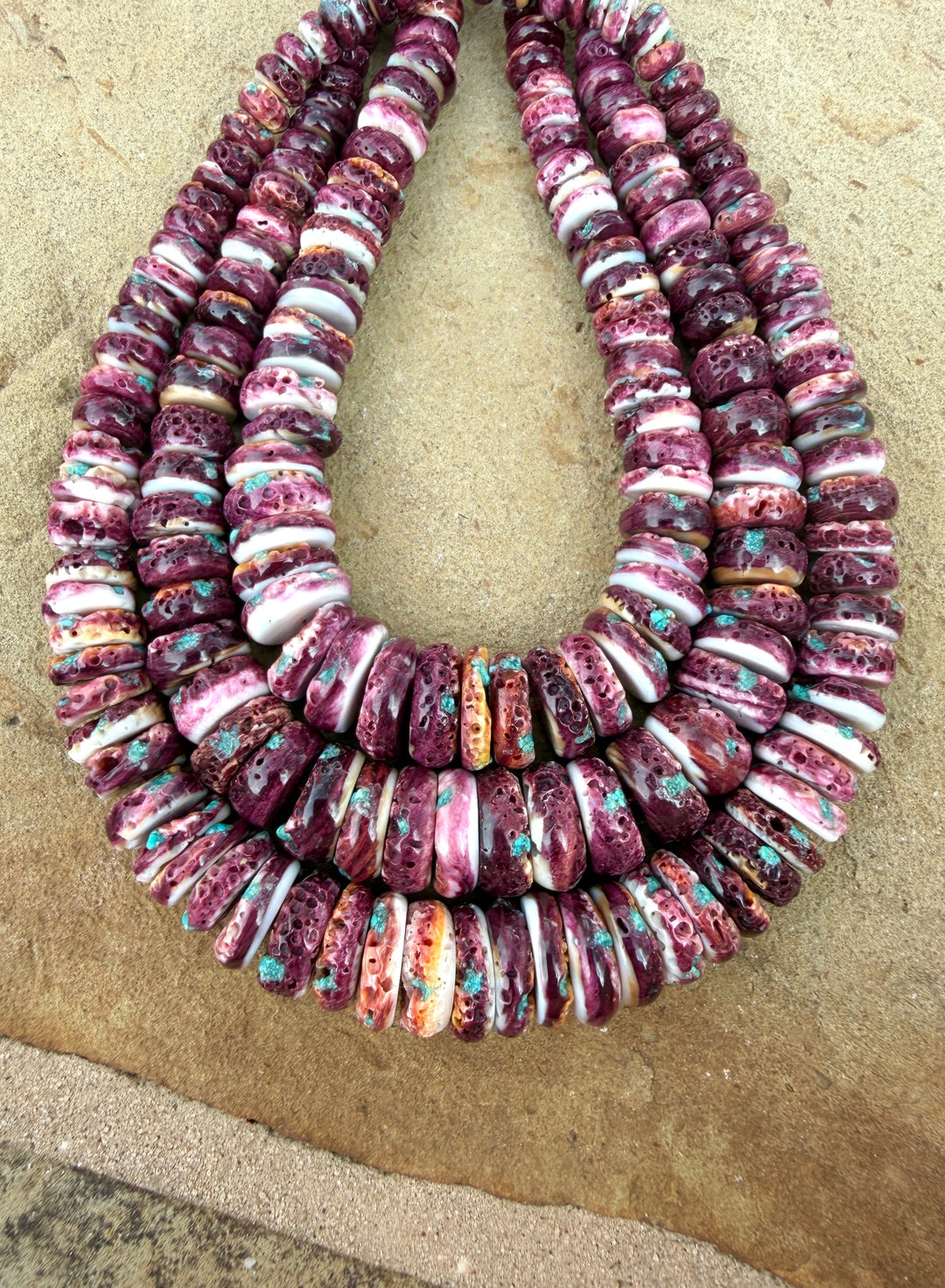 Purple Spiny Oyster With Turquoise Inlay BIG Graduated