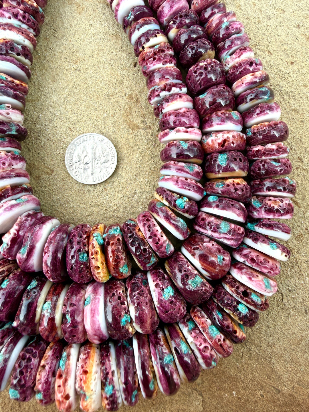 Purple Spiny Oyster With Turquoise Inlay BIG Graduated