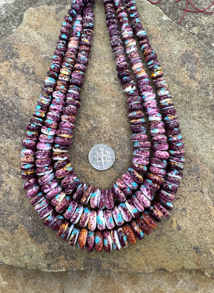 Purple Spiny Oyster with Turquoise Inlay Graduated 6-12mm