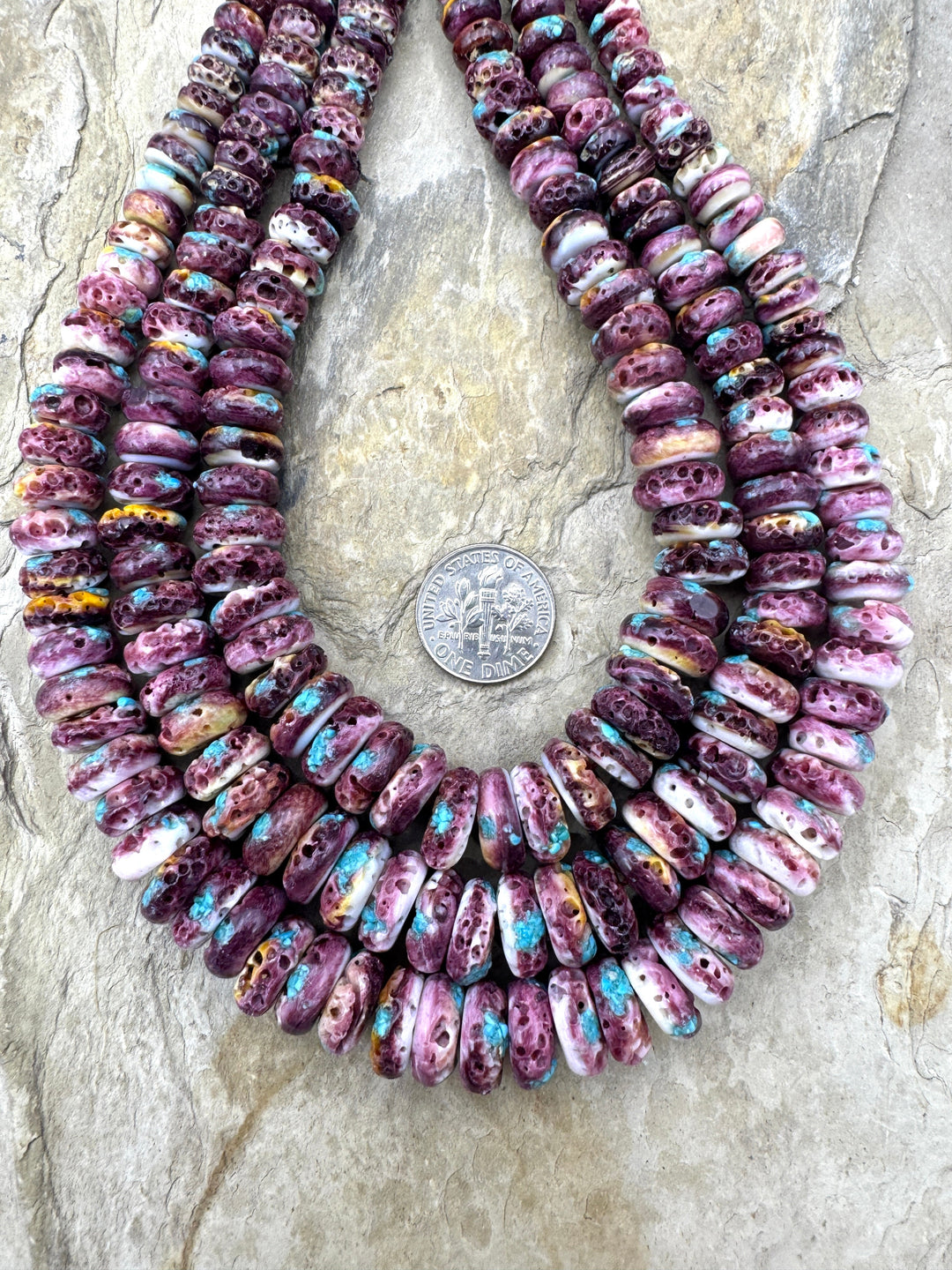 Purple Spiny Oyster with Turquoise Inlay Graduated 6-12mm