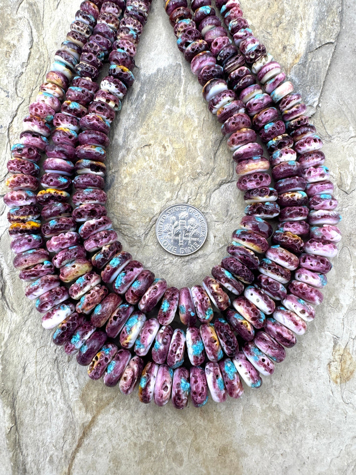 Purple Spiny Oyster with Turquoise Inlay Graduated 6-12mm