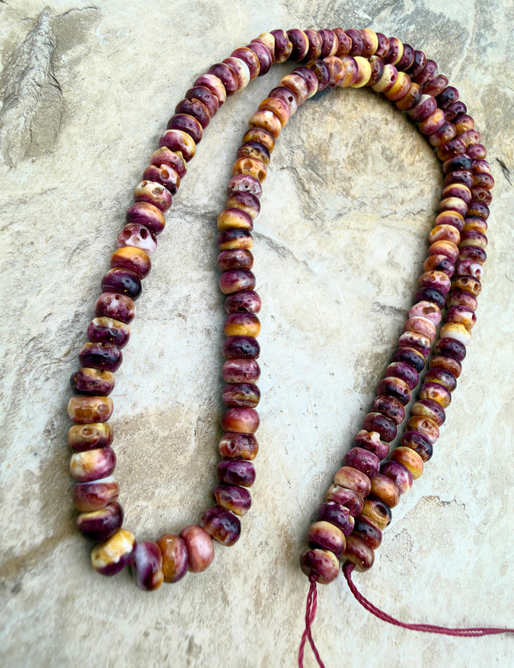 Purple Spiny Oyster With Yellow 5mm Rondelle Beads One 16