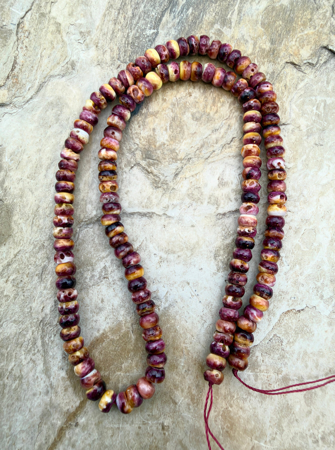 Purple Spiny Oyster With Yellow 5mm Rondelle Beads One 16