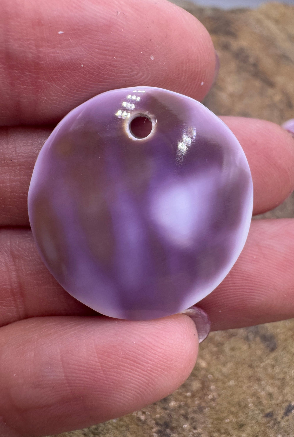 Purple Wampum/Quahog Large Hole 25mm Round Focal Pendant