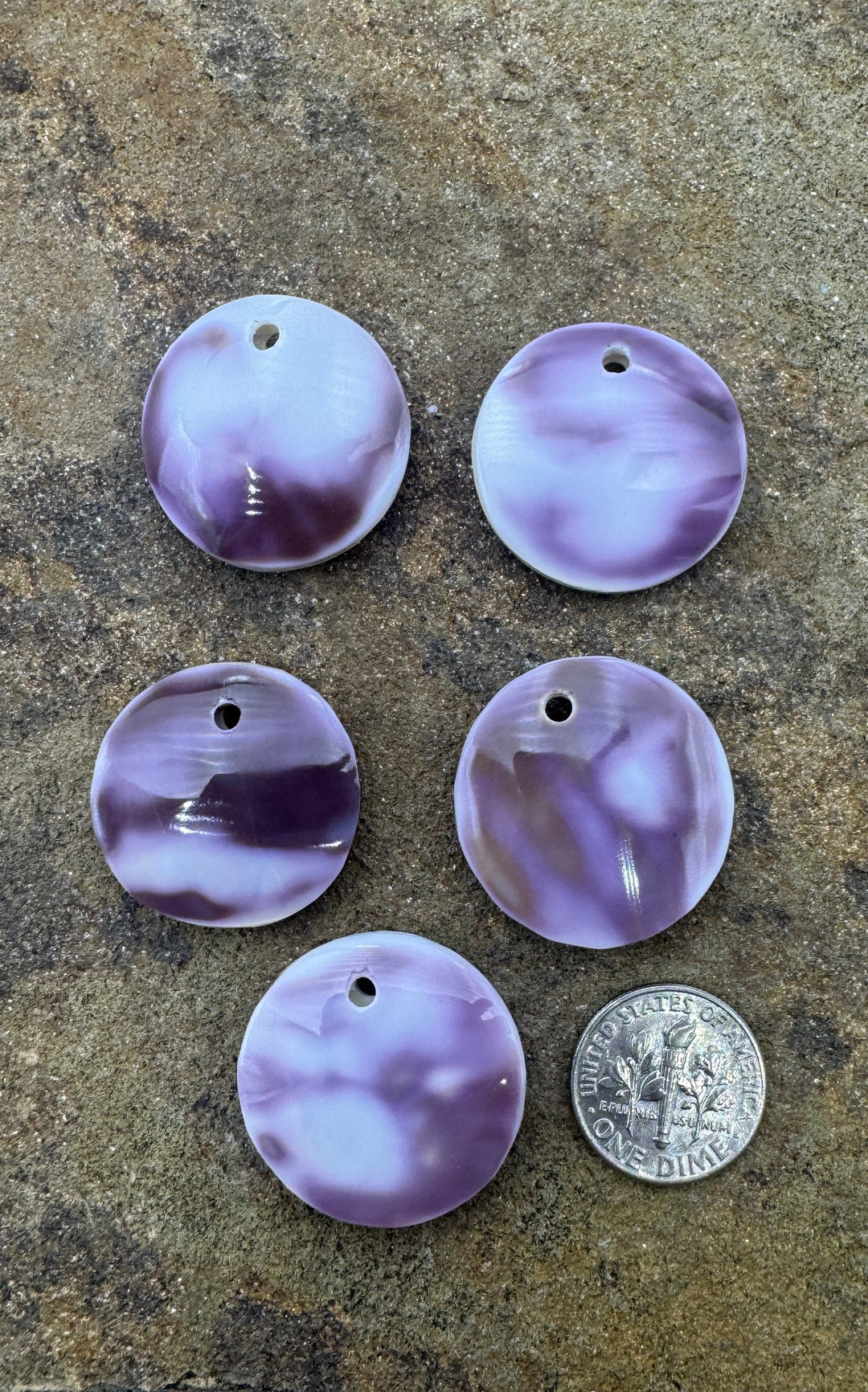 Purple Wampum/Quahog Large Hole 25mm Round Focal Pendant