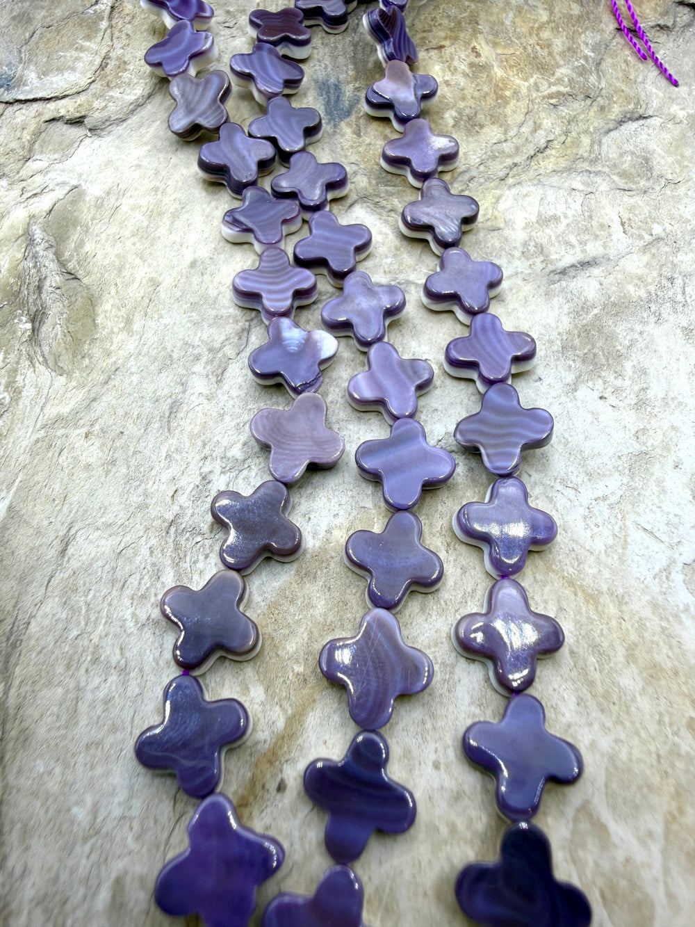 Purple Wampum/Quahog Shell 10mm Quatrafoil Beads 16 Inch