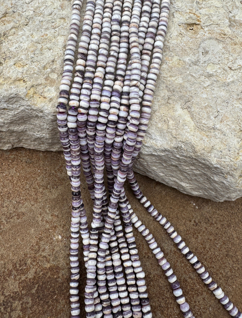 Purple Wampum/Quahog Shell 4mm Rondell Beads 16 inch Strand