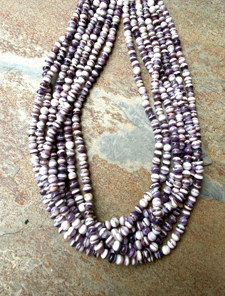 Purple Wampum/Quahog Shell 4mm Round Beads,16 Inch Strand