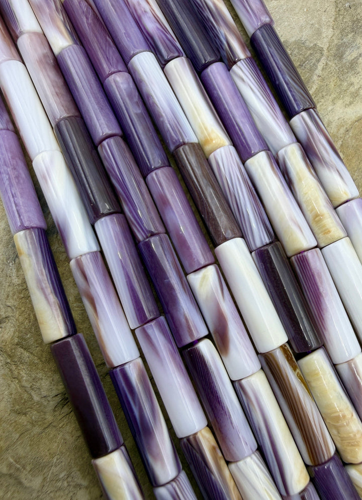 Purple Wampum/Quahog Shell 4x14mm Tube Beads,16 Inch