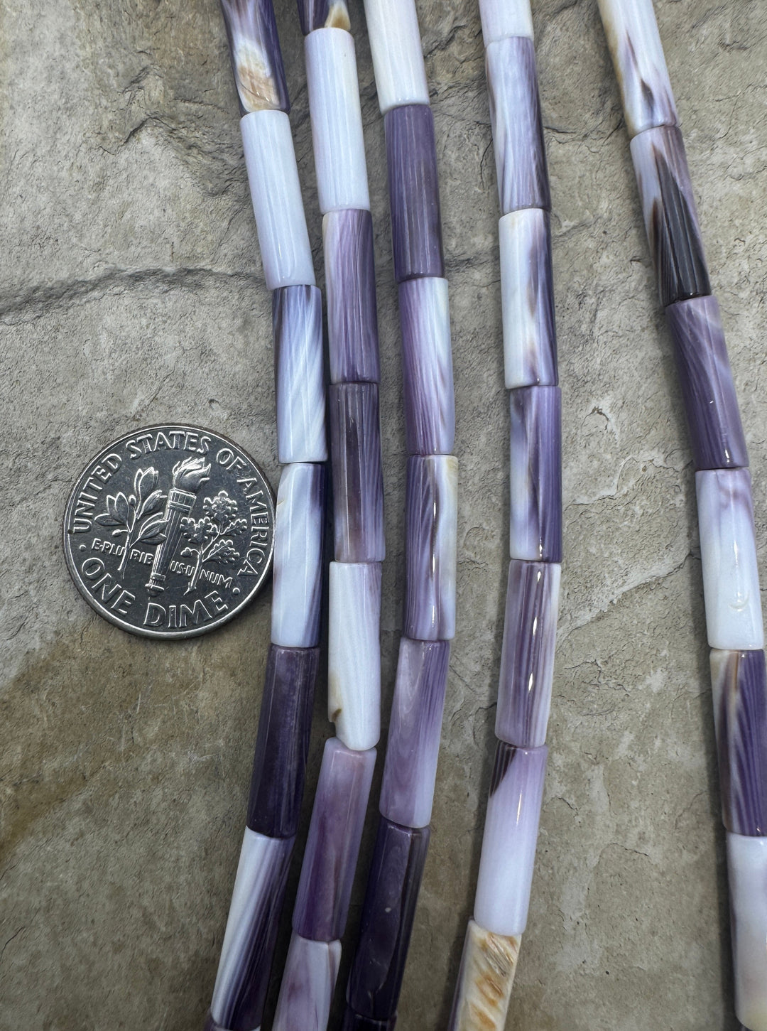 Purple Wampum/Quahog Shell 4x14mm Tube Beads 16 inch Strand