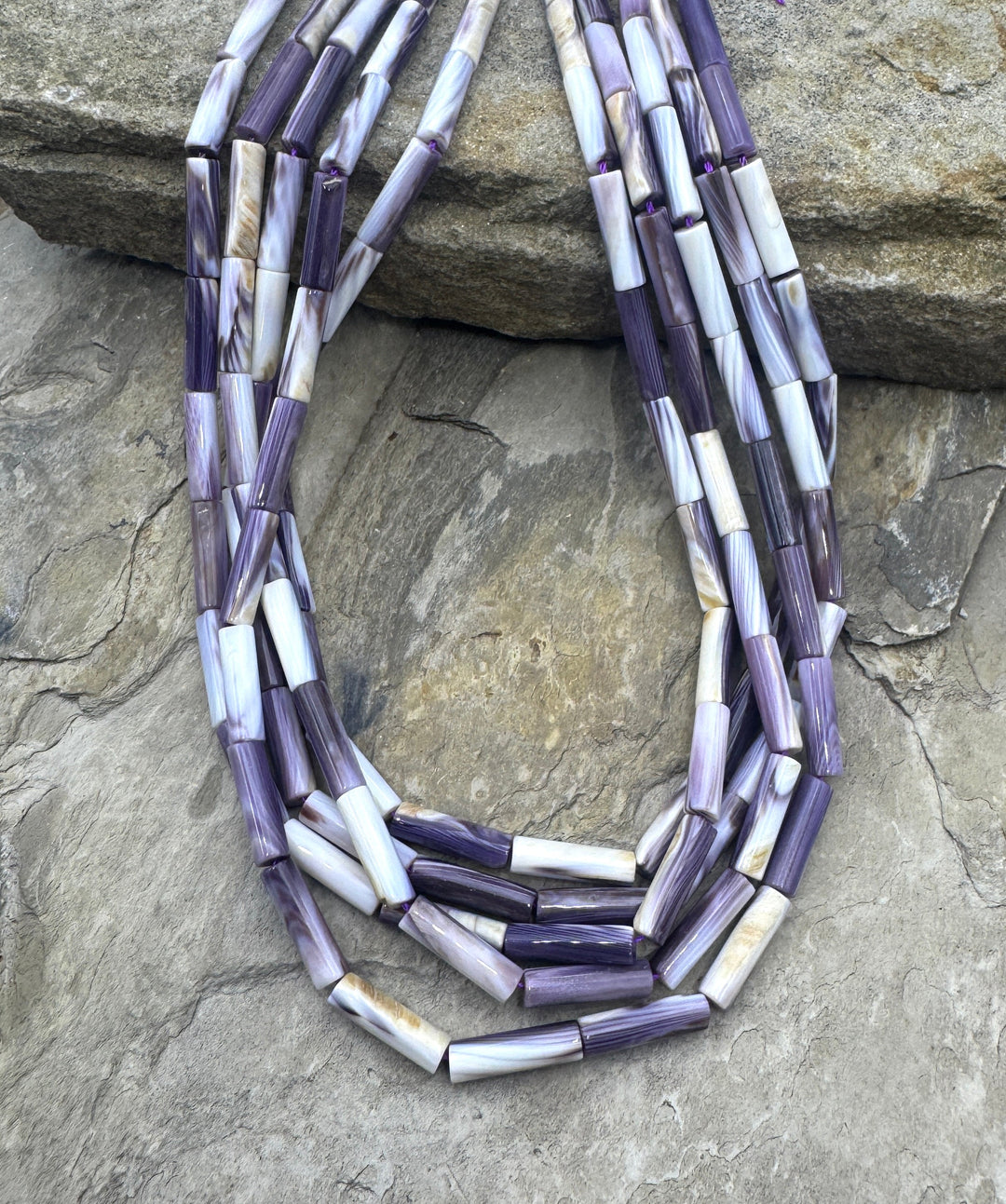 Purple Wampum/Quahog Shell 4x14mm Tube Beads 16 inch Strand