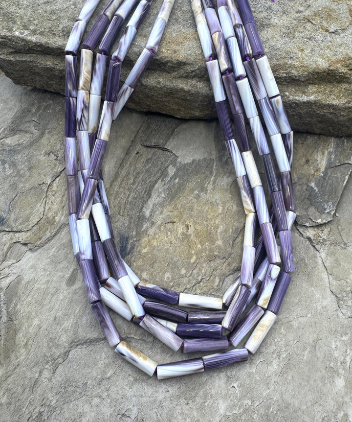 Purple Wampum/Quahog Shell 4x14mm Tube Beads 16 inch Strand