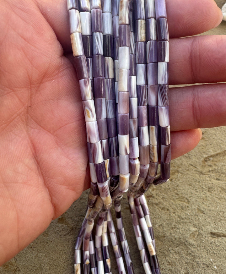 Purple Wampum/Quahog Shell 4x8mm Tube Beads 16 inch Strand
