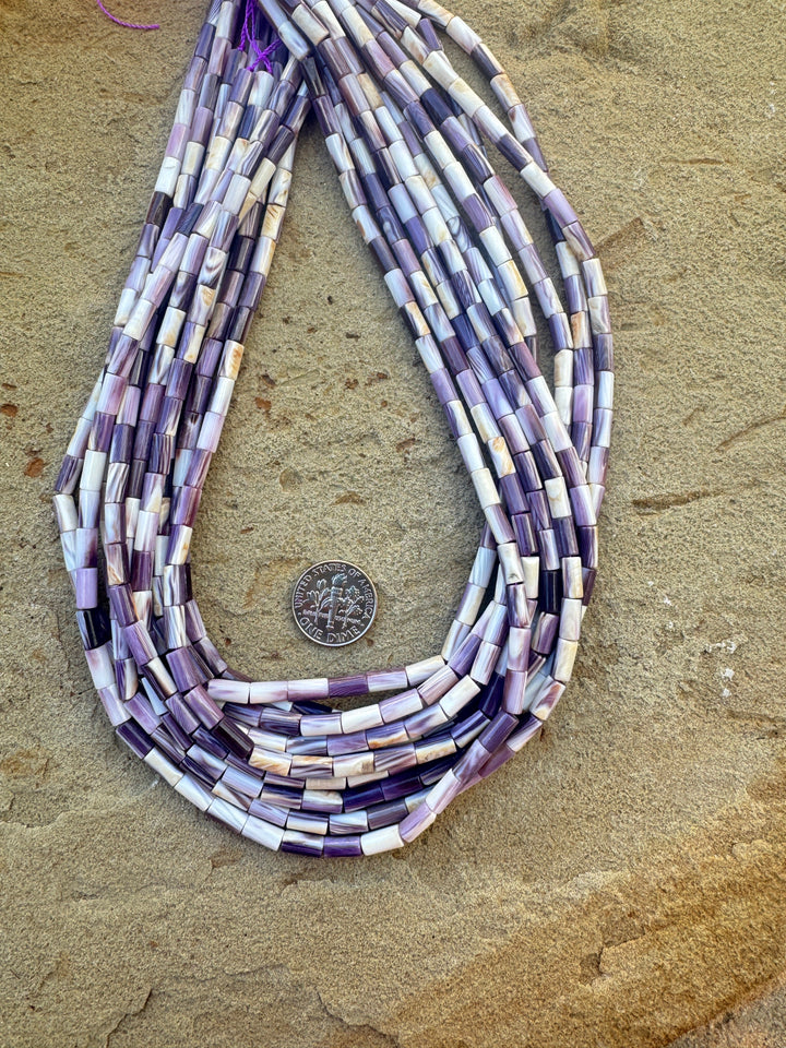 Purple Wampum/Quahog Shell 4x8mm Tube Beads 16 inch Strand