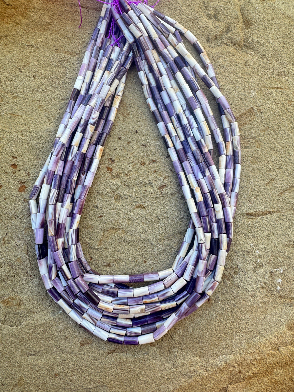 Purple Wampum/Quahog Shell 4x8mm Tube Beads 16 inch Strand