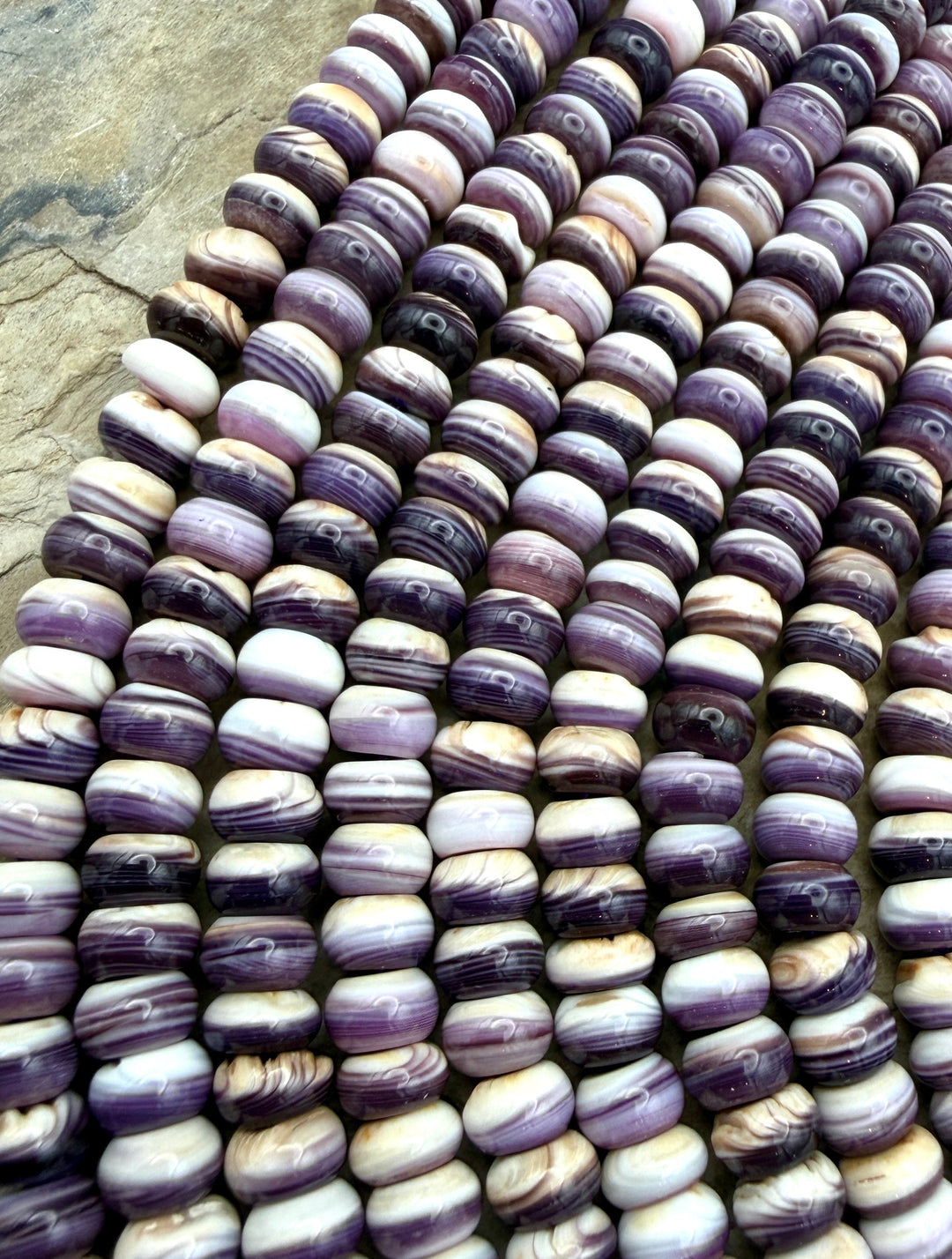 Purple Wampum/Quahog Shell 6mm Rondelle Beads ONE 16 Inch