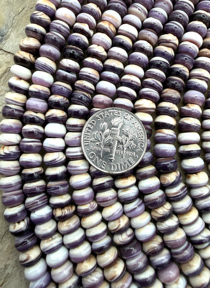 Purple Wampum/Quahog Shell 6mm Rondelle Beads ONE 16 Inch