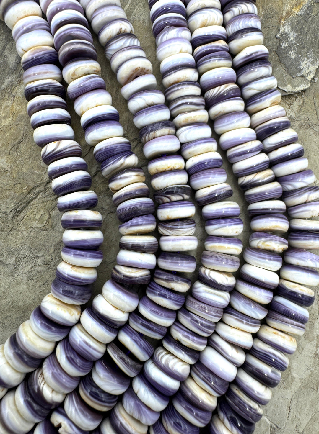 Purple Wampum/Quahog Shell 8mm Button Beads 8 inch Strand
