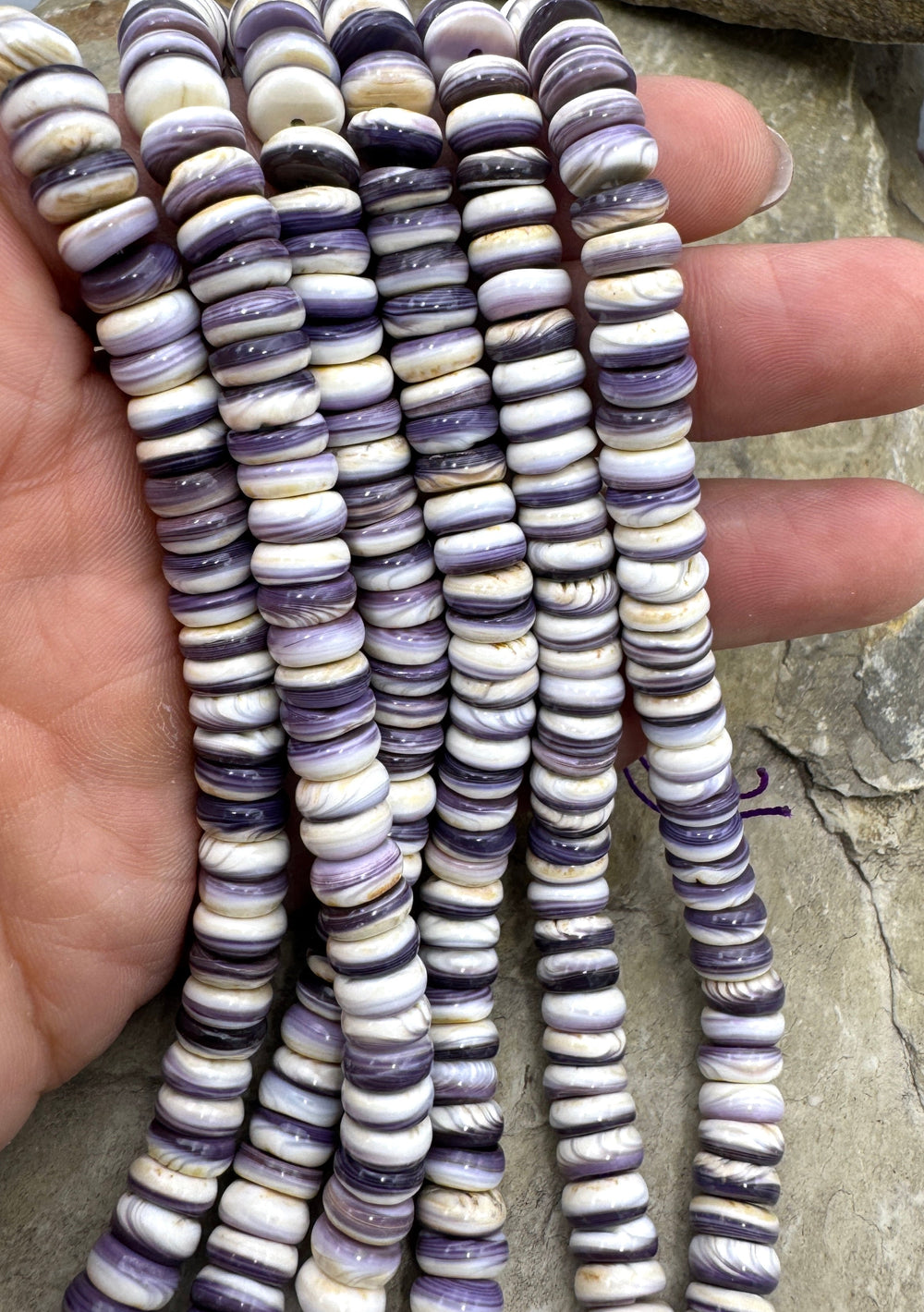 Purple Wampum/Quahog Shell 8mm Button Beads 8 inch Strand