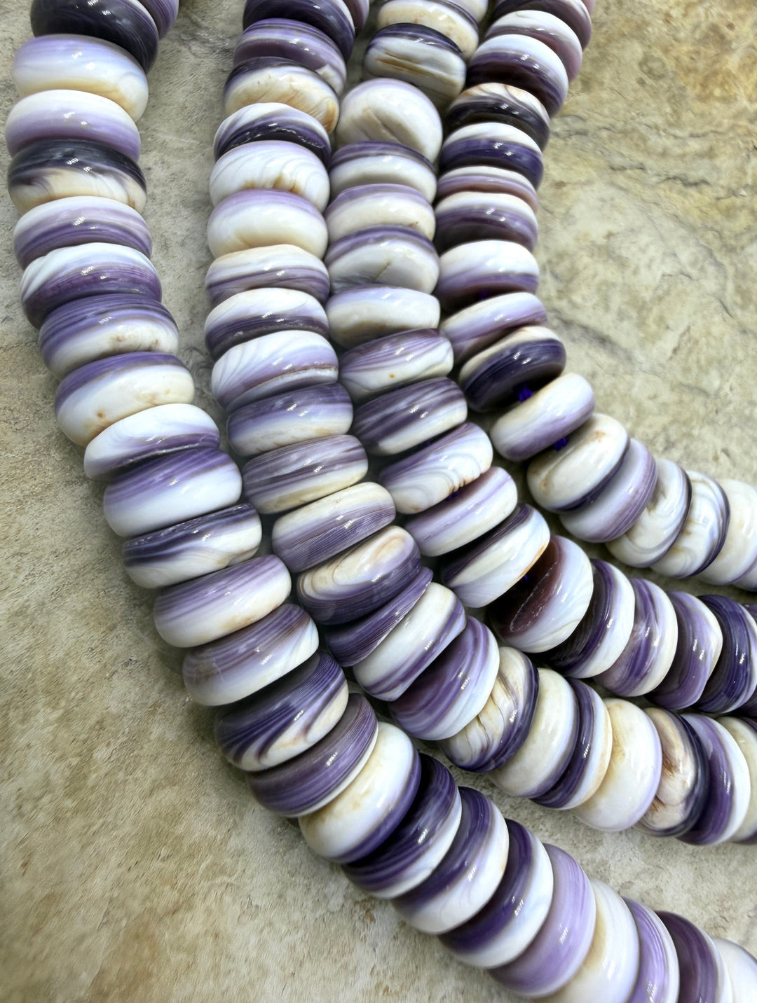 Purple Wampum/Quahog Shell 8mm Button Beads,ONE 8 Inch