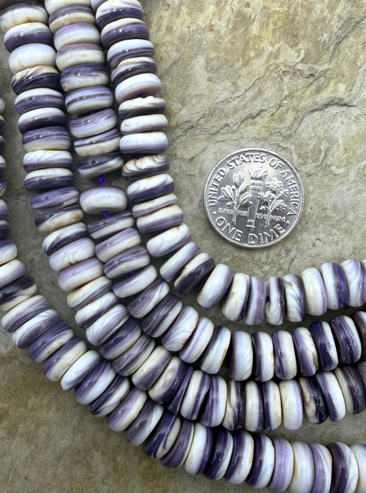 Purple Wampum/Quahog Shell 8mm Button Beads,ONE 8 Inch