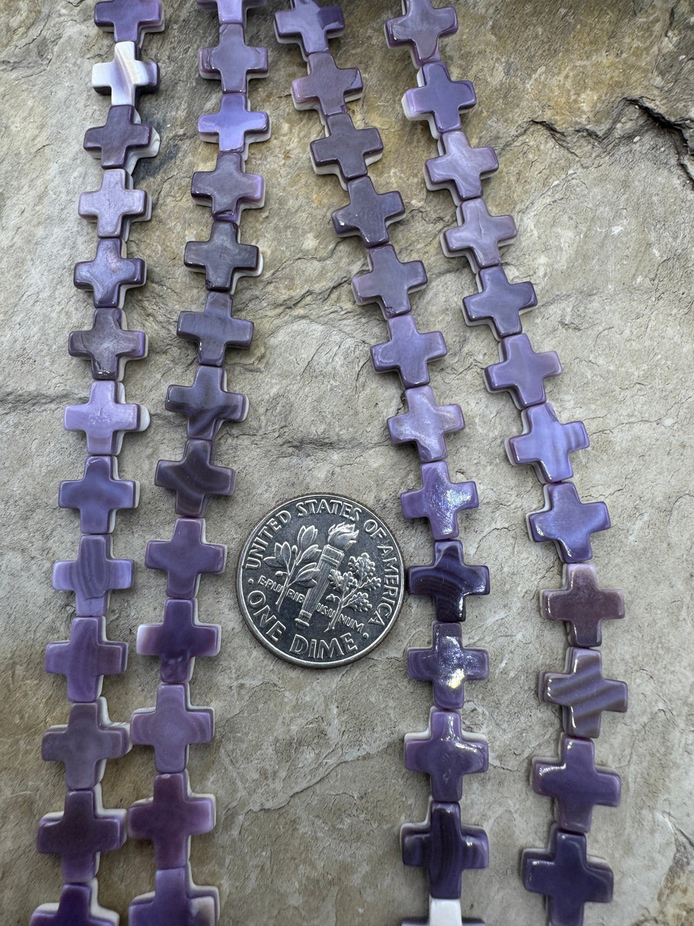 Purple Wampum/Quahog Shell 8mm Cross Beads 16 Inch Strand