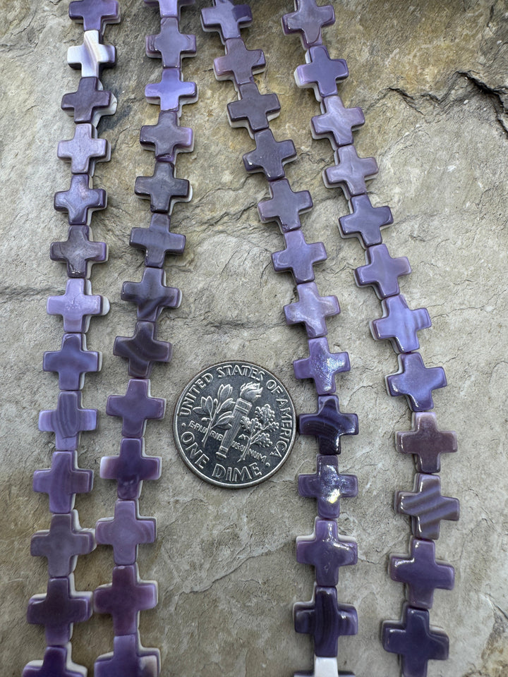Purple Wampum/Quahog Shell 8mm Cross Beads 16 Inch Strand