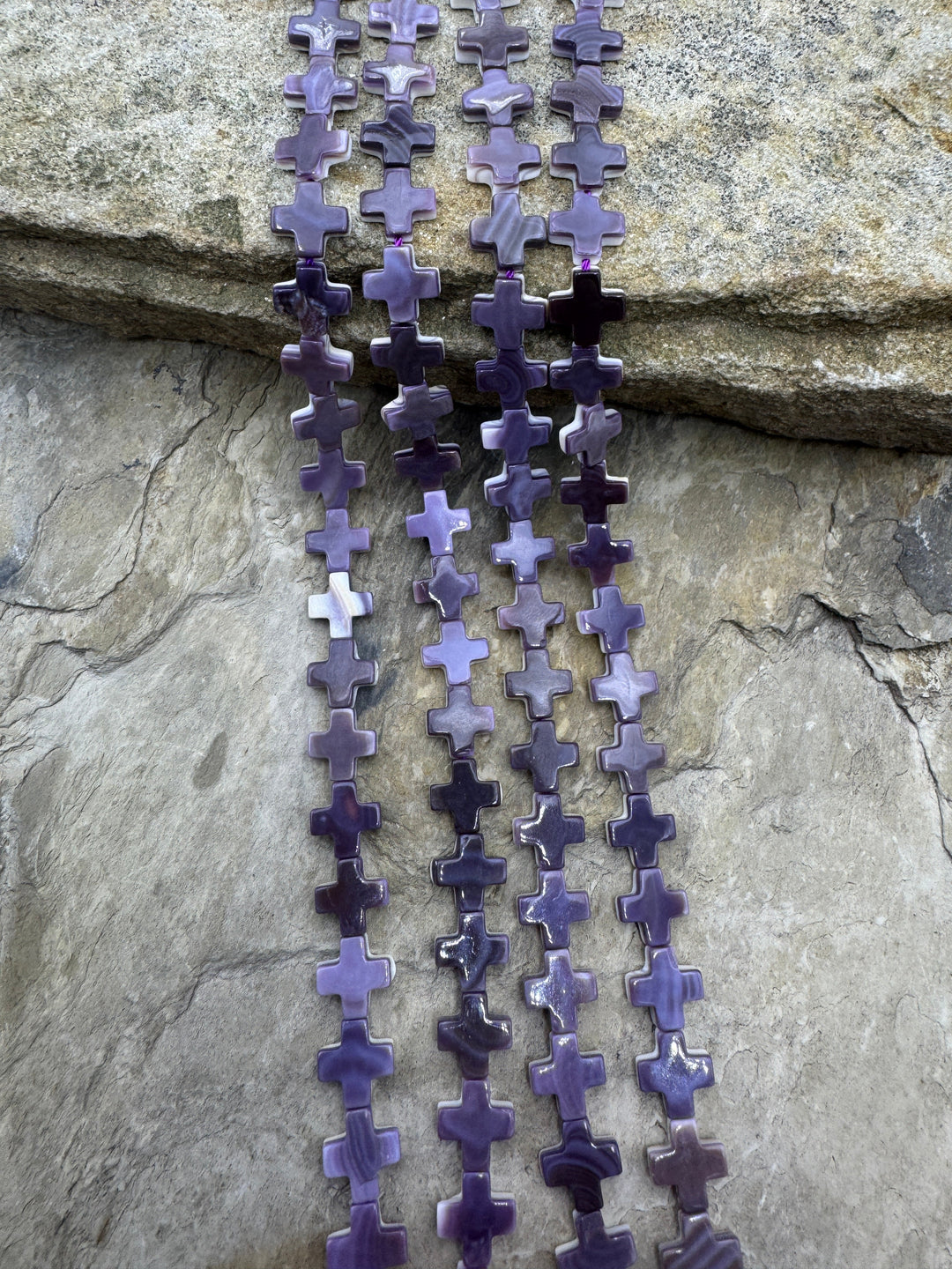 Purple Wampum/Quahog Shell 8mm Cross Beads 16 Inch Strand