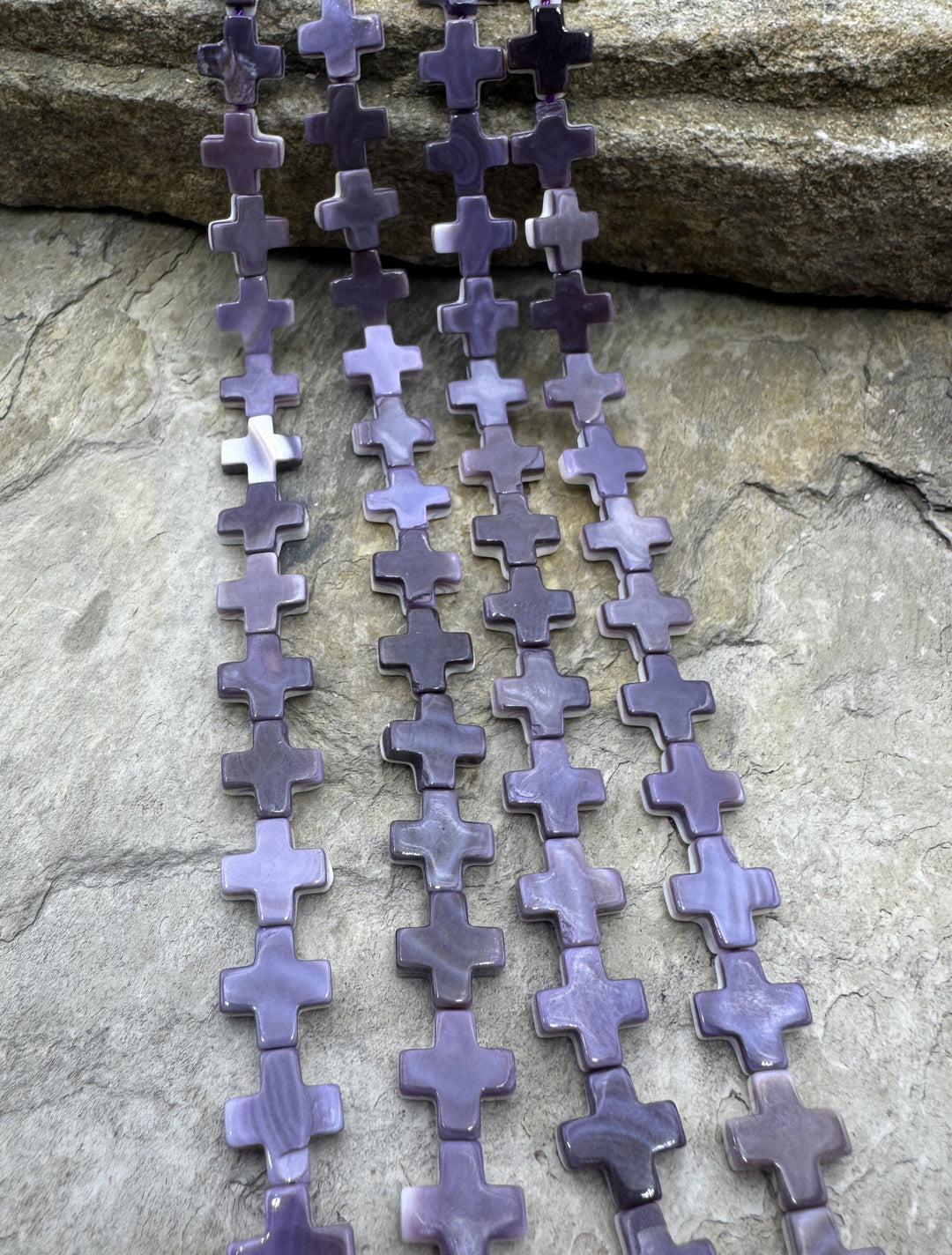 Purple Wampum/Quahog Shell 8mm Cross Beads 16 Inch Strand