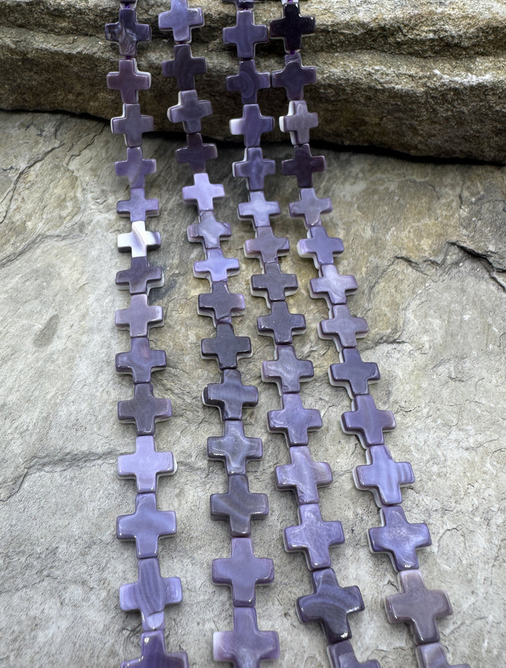 Purple Wampum/Quahog Shell 8mm Cross Beads 16 Inch Strand
