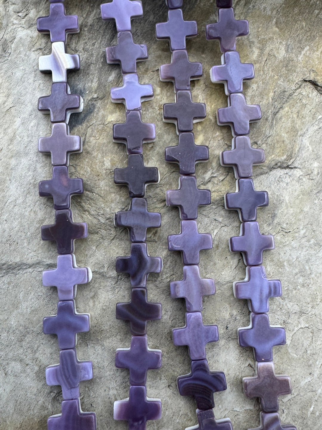 Purple Wampum/Quahog Shell 8mm Cross Beads 16 Inch Strand