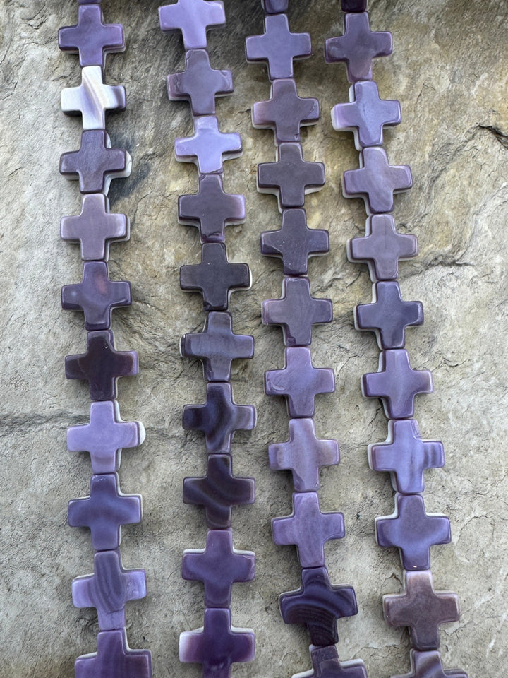 Purple Wampum/Quahog Shell 8mm Cross Beads 16 Inch Strand