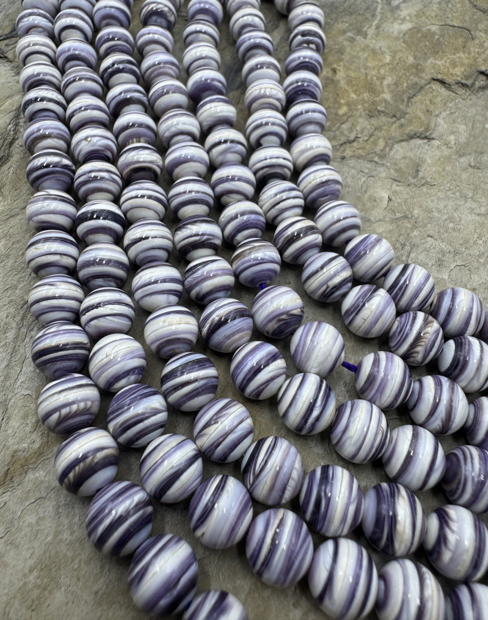Purple Wampum/Quahog Shell 8mm Round Beads 8 inch Strand
