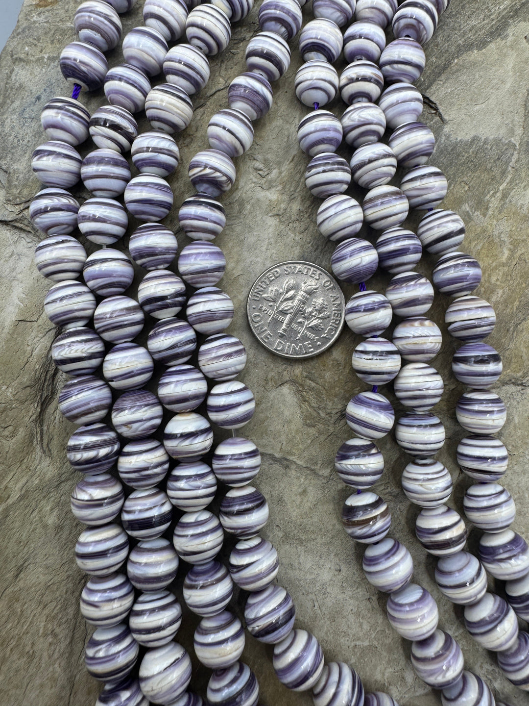 Purple Wampum/Quahog Shell 8mm Round Beads 8 inch Strand